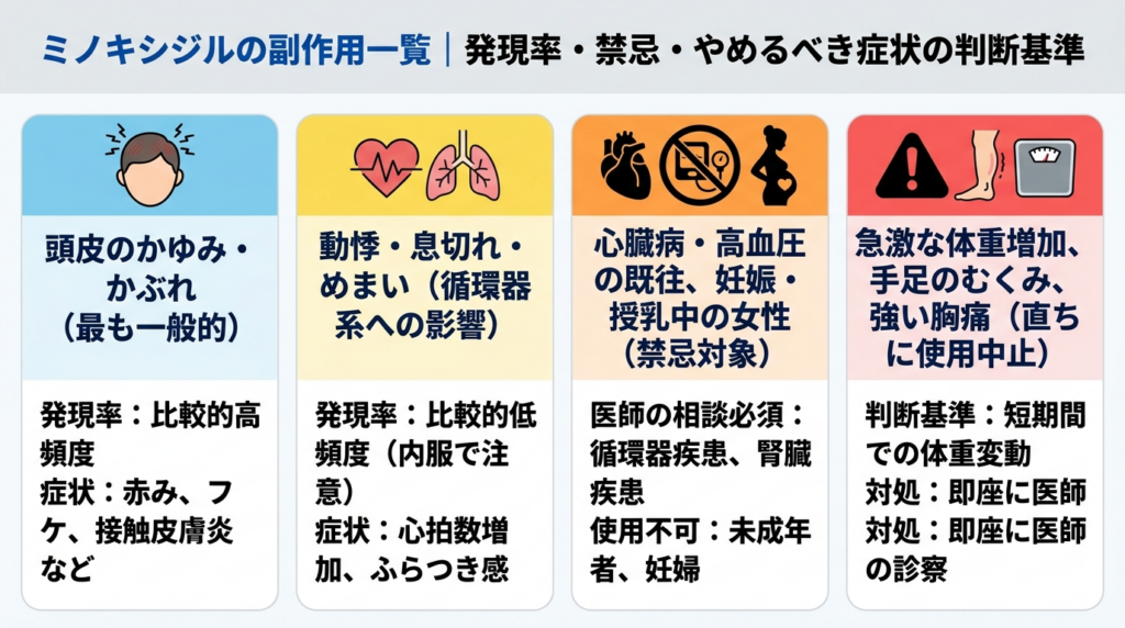 ミノキシジルの副作用一覧|発現率・禁忌・やめるべき症状の判断基準 - Your Doctor Media