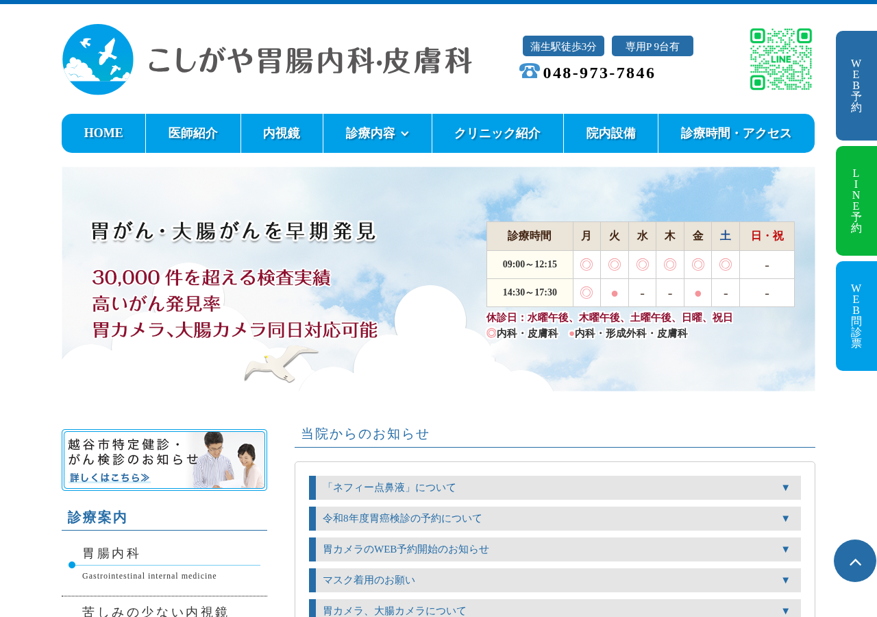こしがや胃腸内科・皮膚科 公式サイトTOPページ