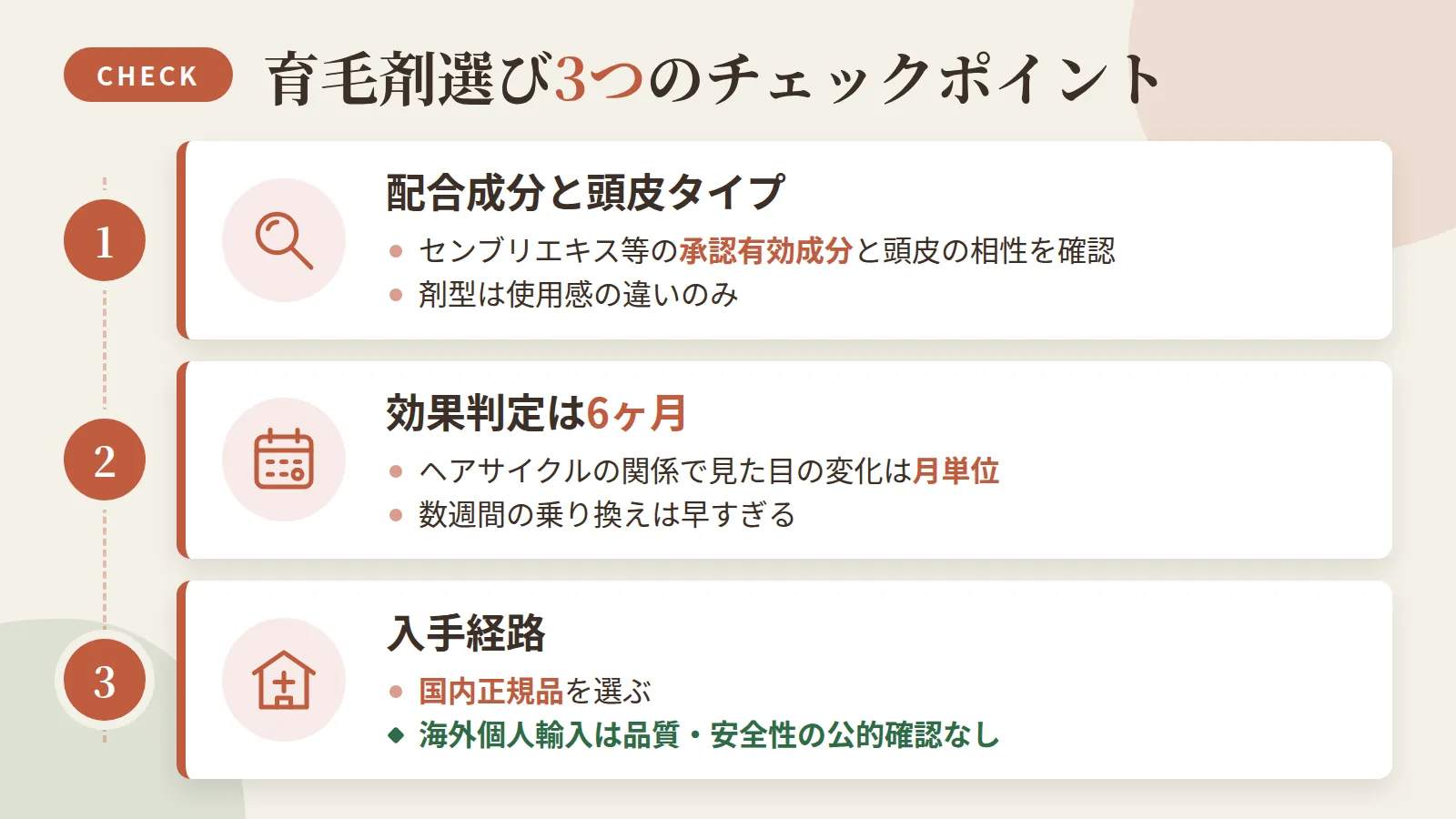 育毛剤選び3つのチェックポイント