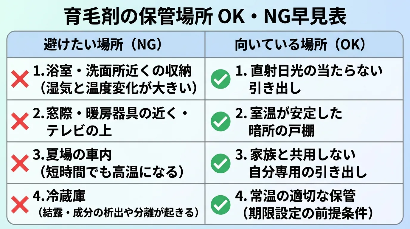 育毛剤の保管場所 OK・NG早見表