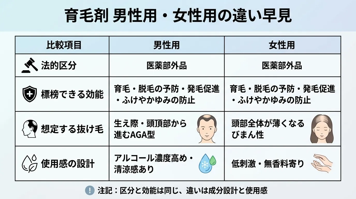 育毛剤 男性用・女性用の違い早見