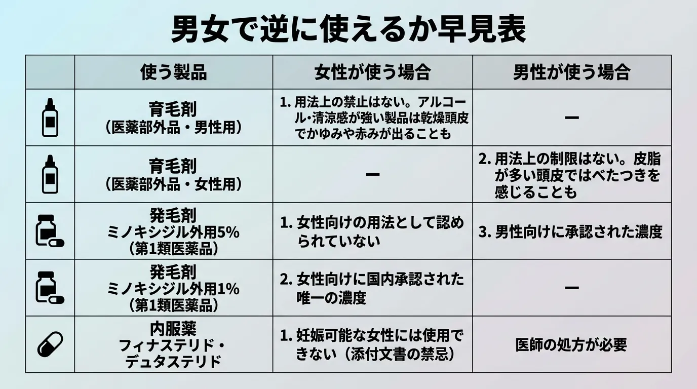 男女で逆に使えるか早見表