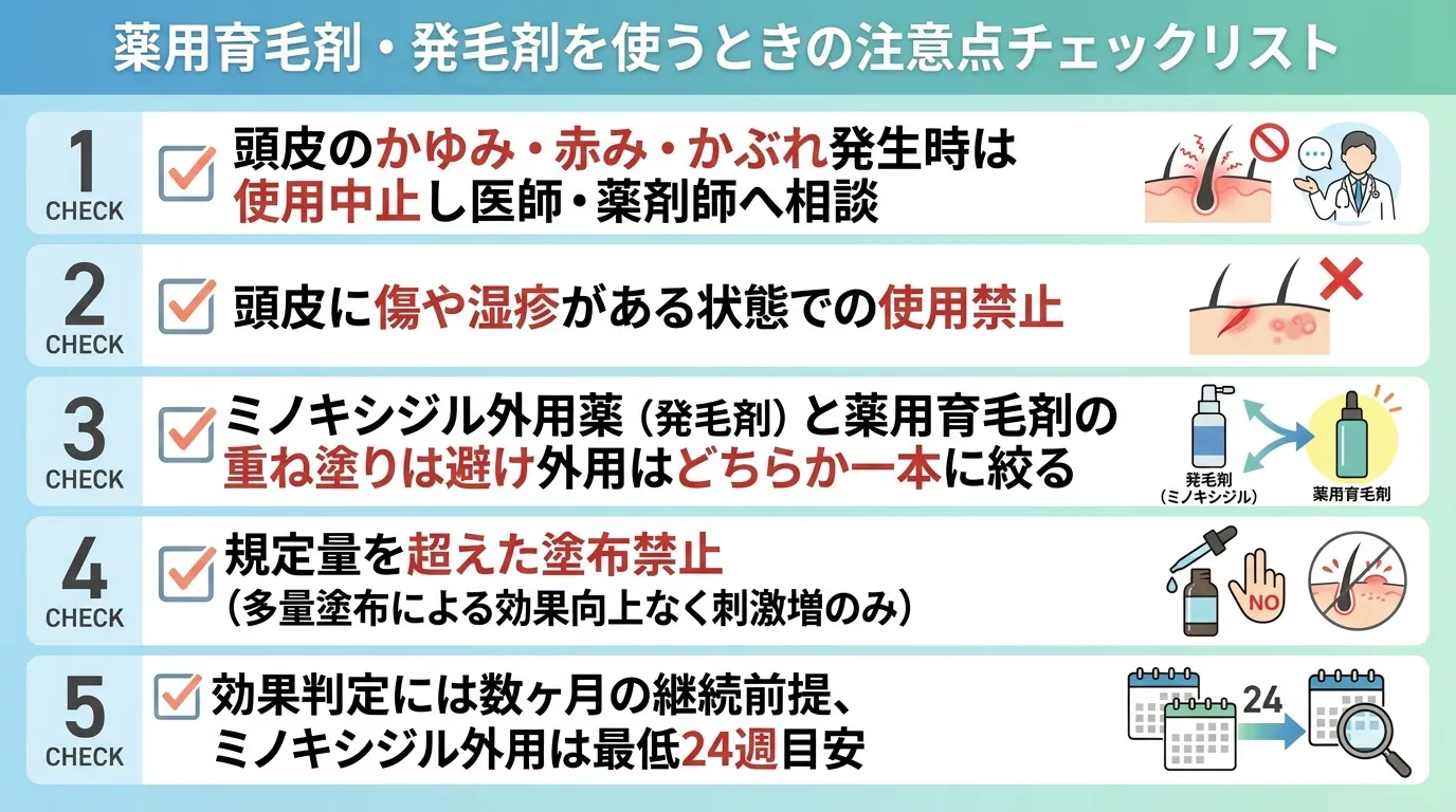 薬用育毛剤・発毛剤を使うときの注意点チェックリスト