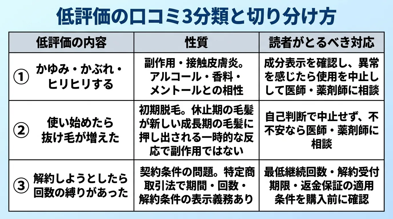 低評価の口コミ3分類と切り分け方