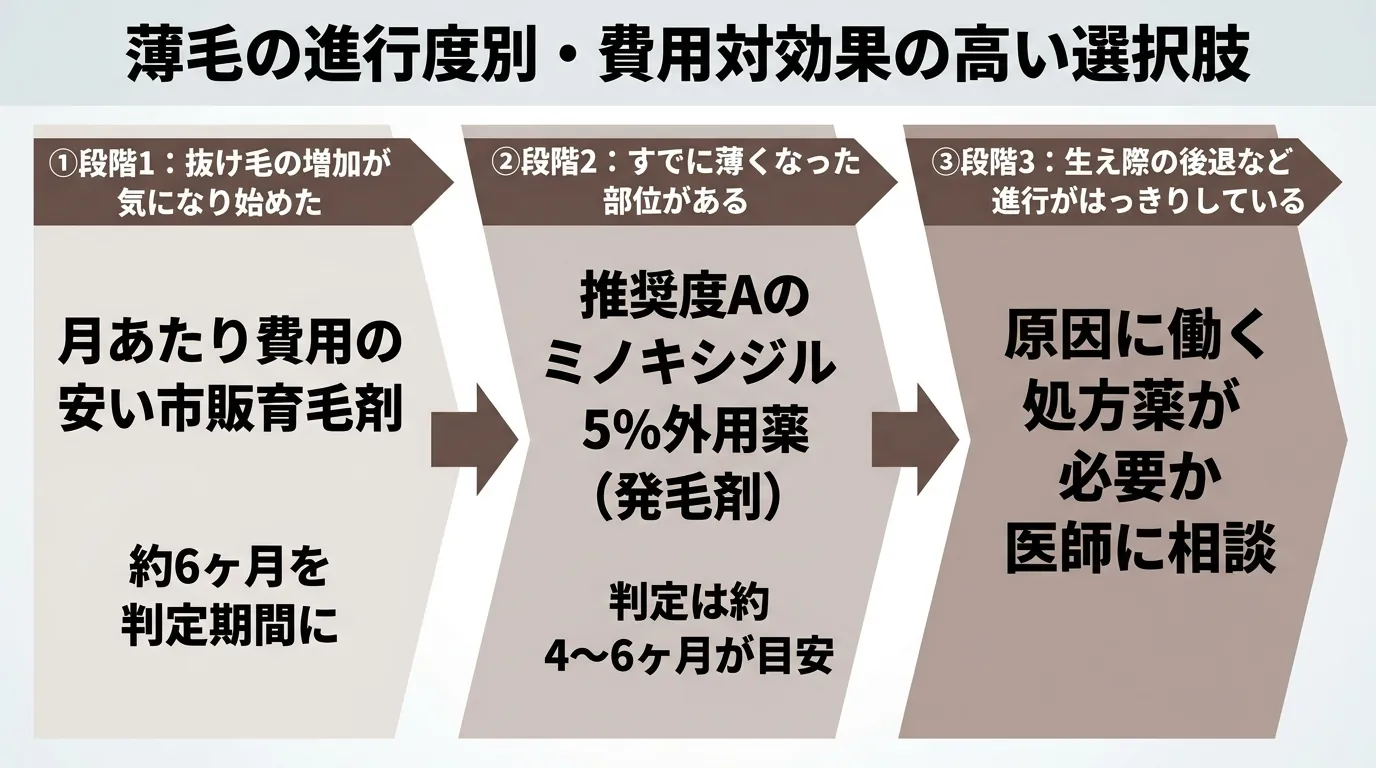 薄毛の進行度別・費用対効果の高い選択肢