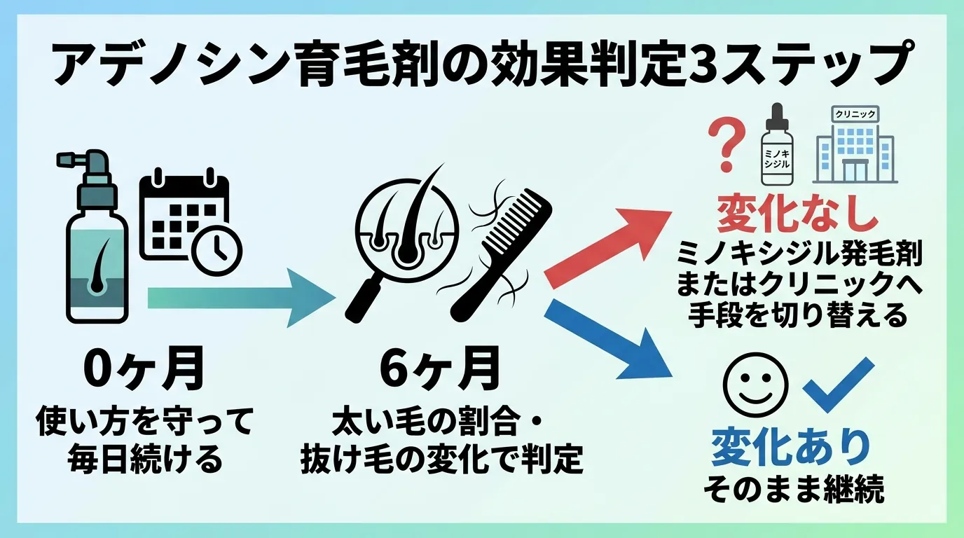 アデノシン育毛剤の効果判定3ステップ