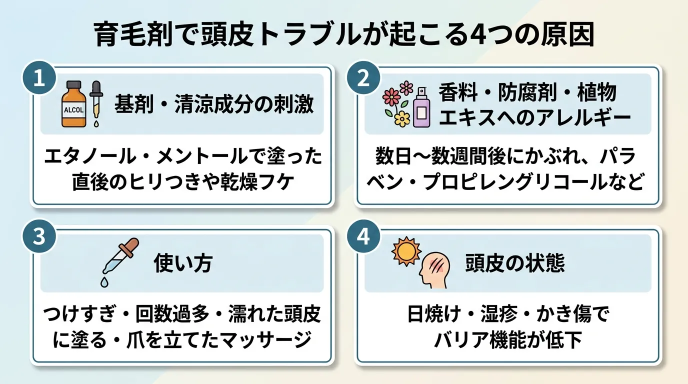育毛剤で頭皮トラブルが起こる4つの原因