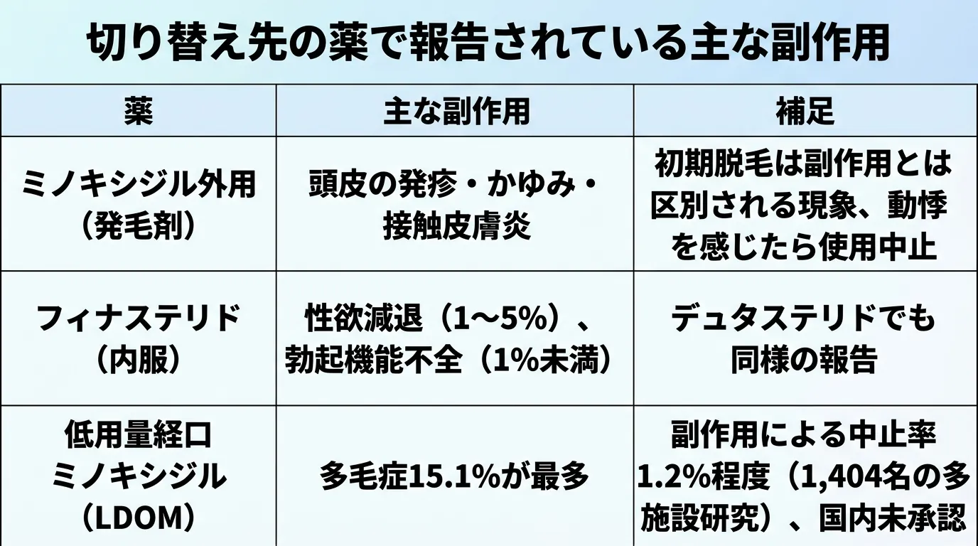 切り替え先の薬で報告されている主な副作用