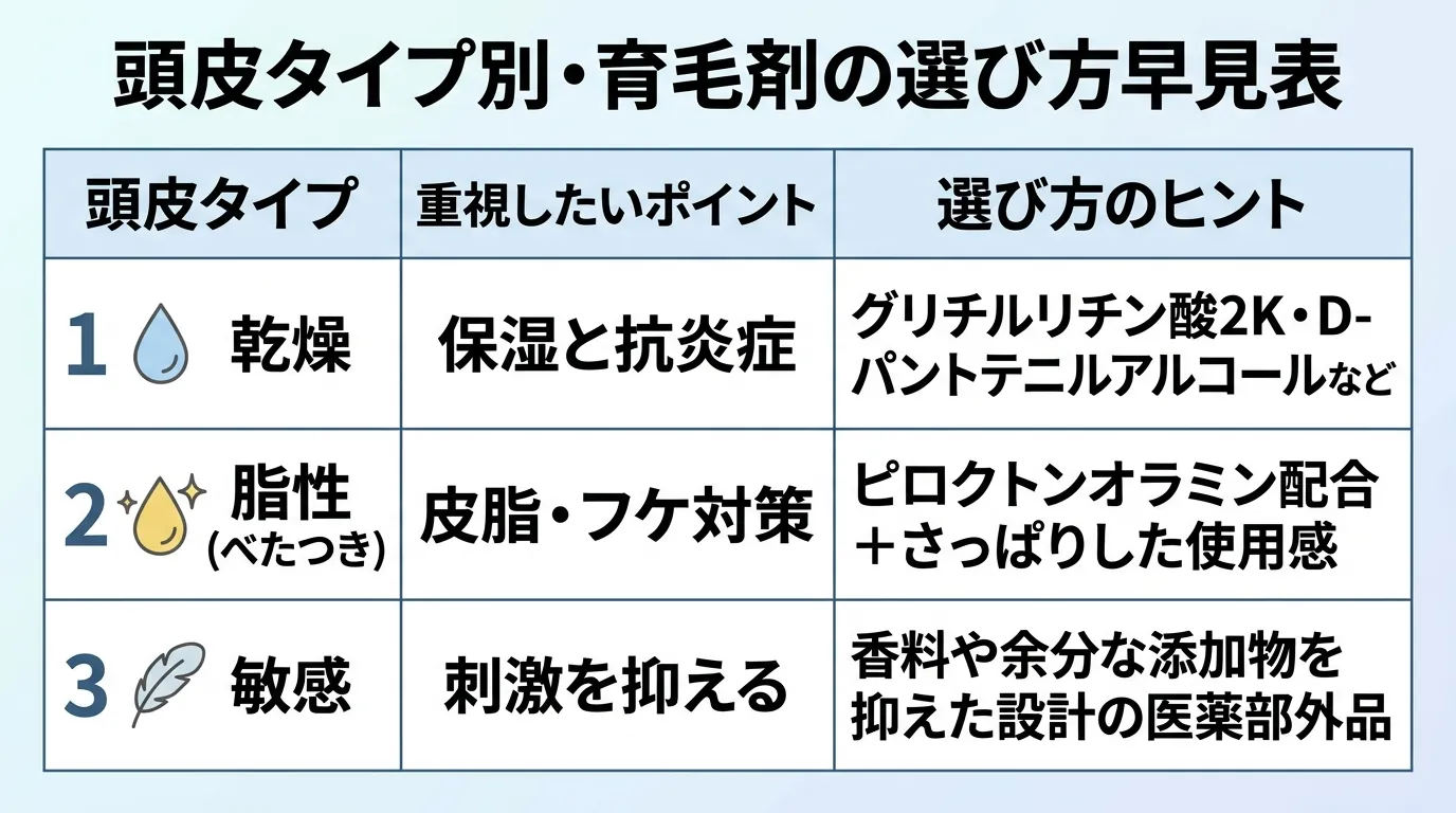 頭皮タイプ別・育毛剤の選び方早見表