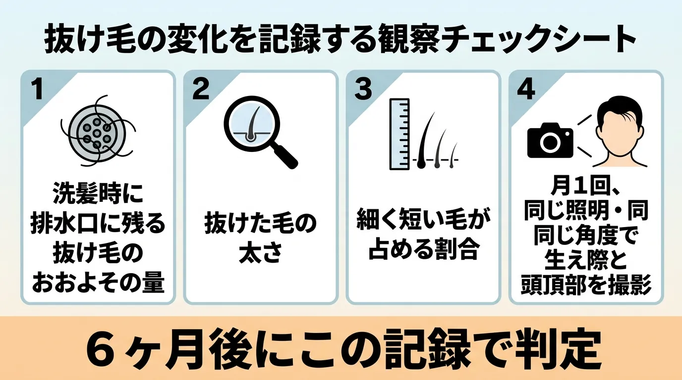 抜け毛の変化を記録する観察チェックシート