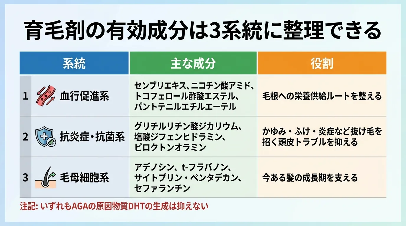 育毛剤の有効成分は3系統に整理できる