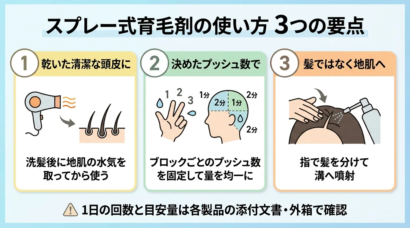 スプレー式育毛剤の使い方 3つの要点