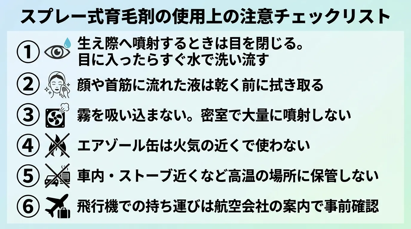 スプレー式育毛剤の使用上の注意チェックリスト