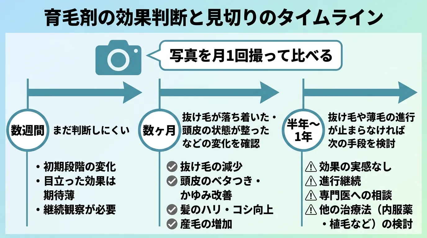 育毛剤の効果判断と見切りのタイムライン