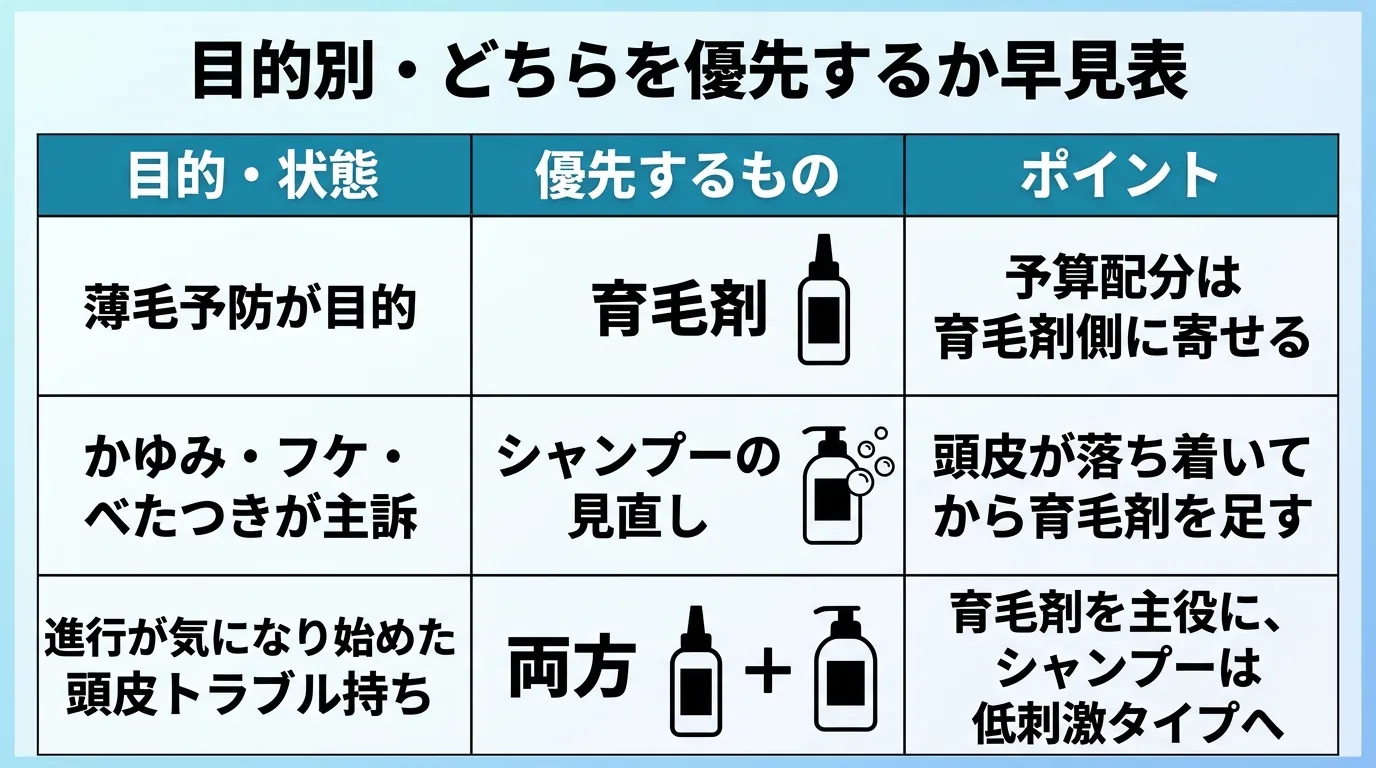 目的別・どちらを優先するか早見表