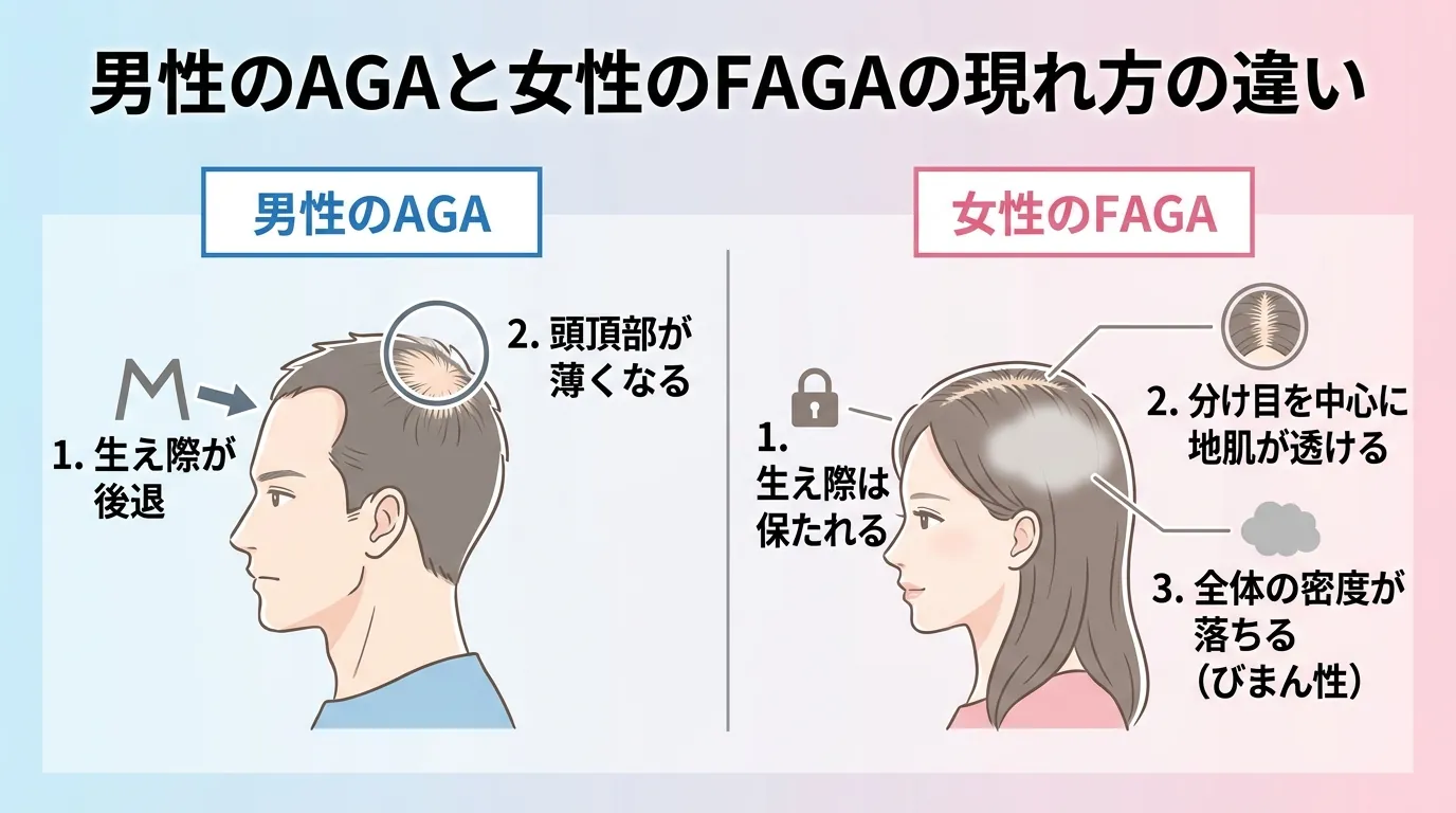 男性のAGAと女性のFAGAの現れ方の違い