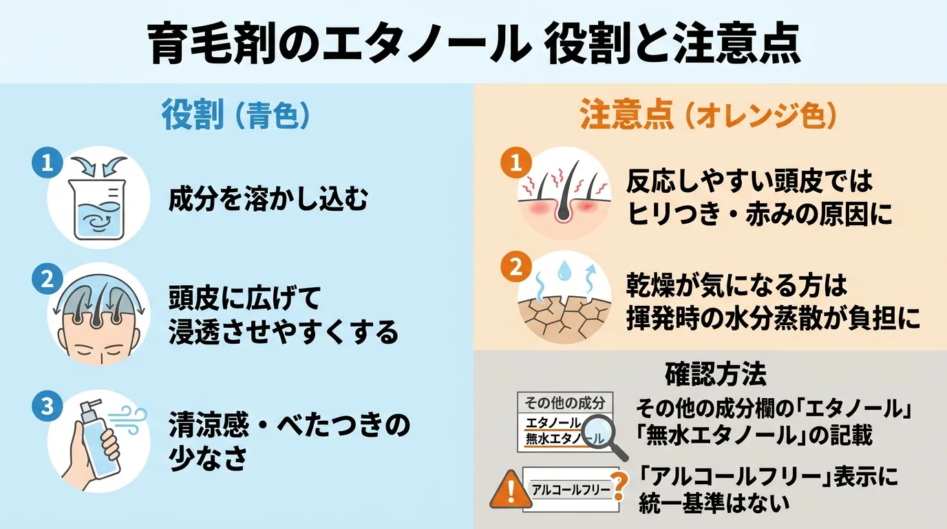 育毛剤のエタノール 役割と注意点