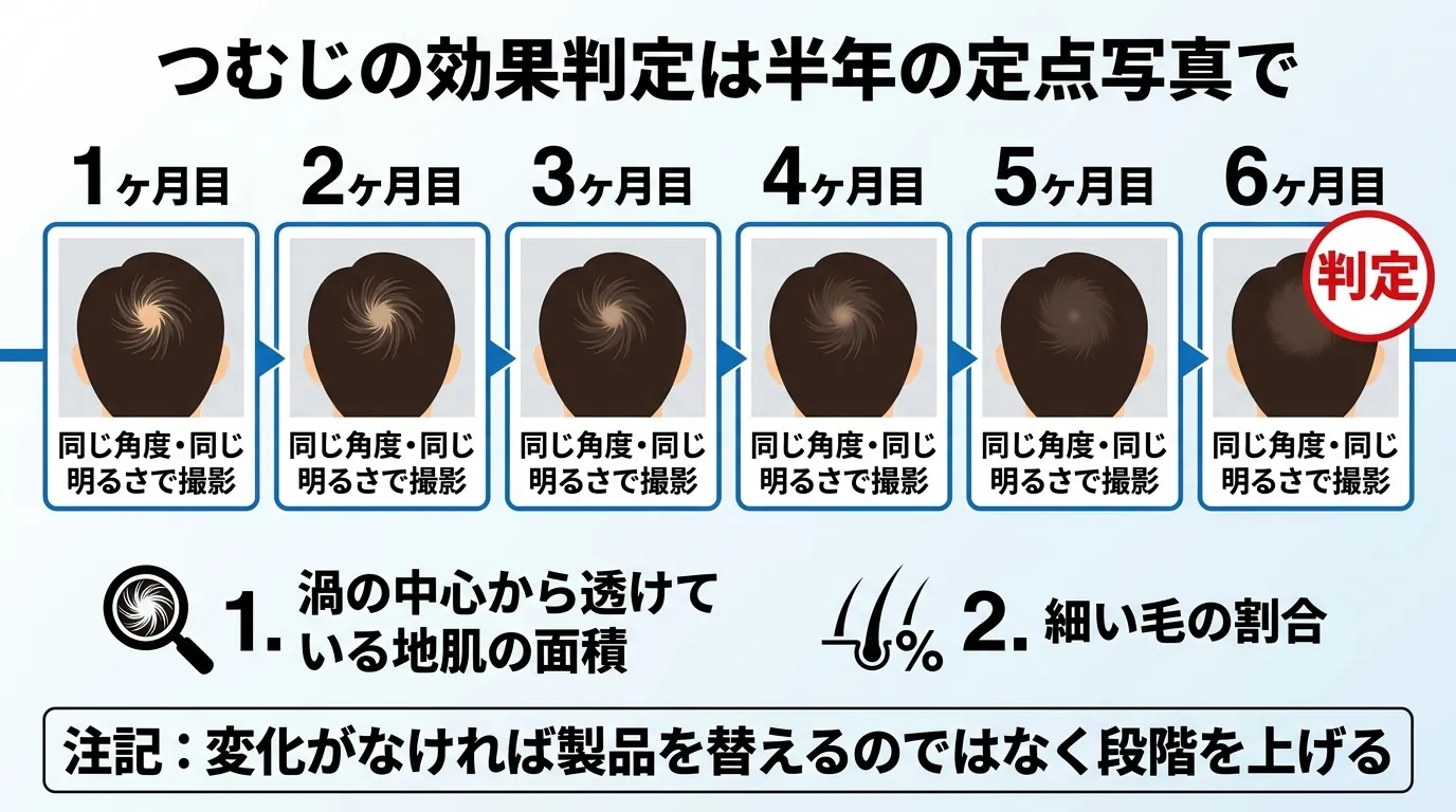 つむじの効果判定は半年の定点写真で