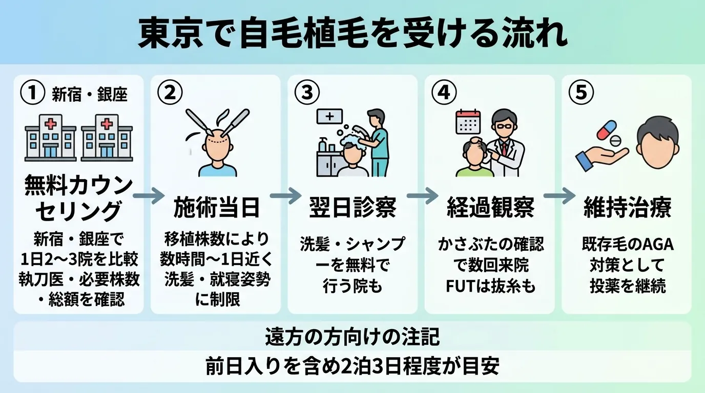 東京で自毛植毛を受ける流れ