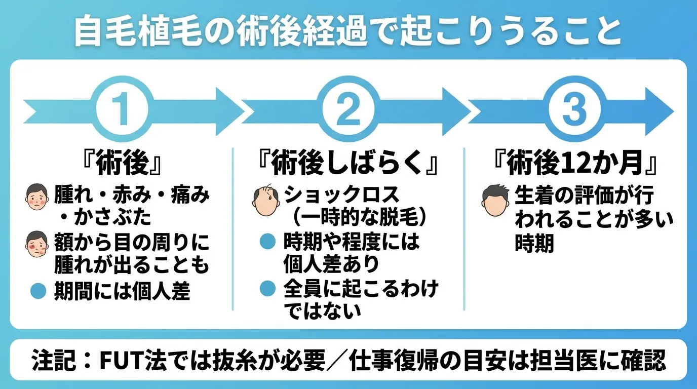 自毛植毛の術後経過で起こりうること